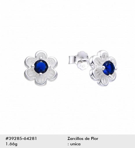 ARETE DE PLATA 925 FLOR CIRCONIAS AZUL