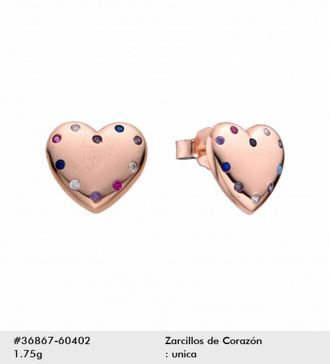 ARETE DE PLATA 925 CORAZON CIRCONIAS COLORES