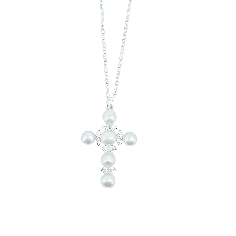 CADENA DE PLATA 925 CRUZ PERLAS-CIRCONIAS