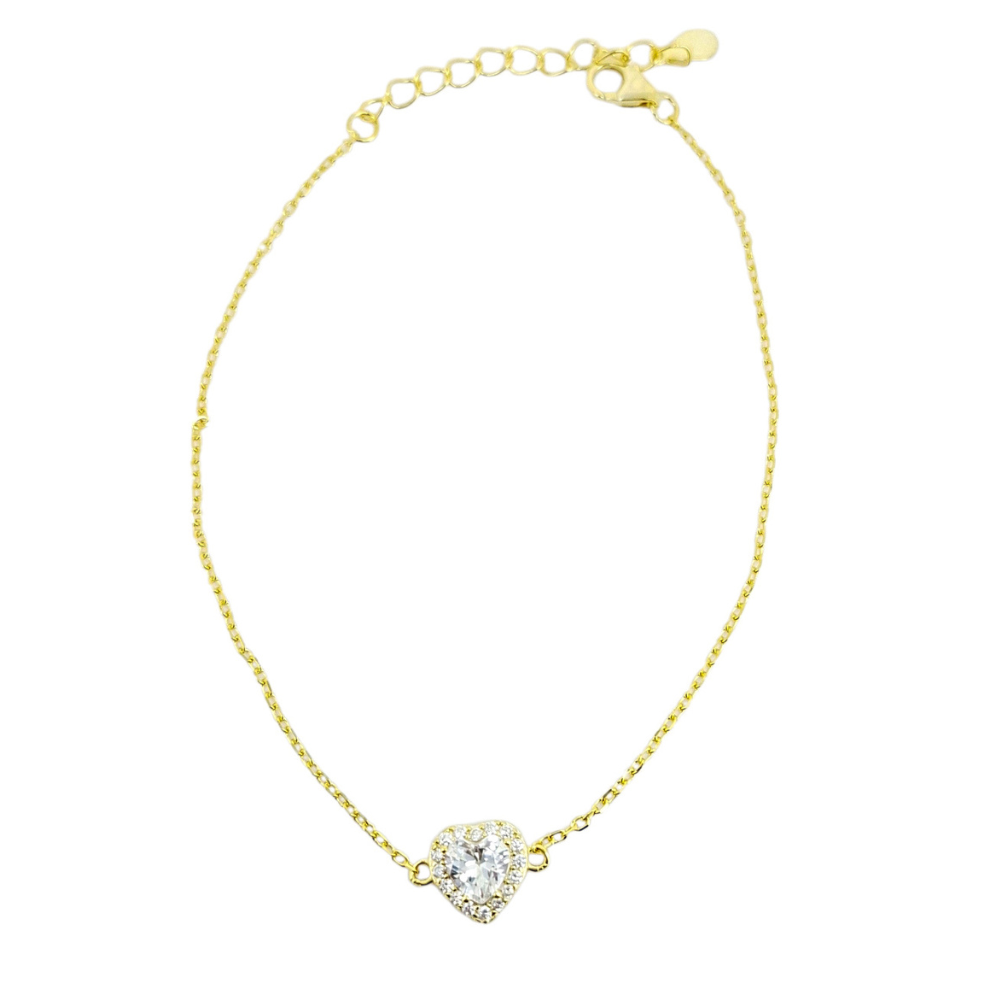 PULSERA DE PLATA CORAZON CON BORDE DE CIRCONIAS