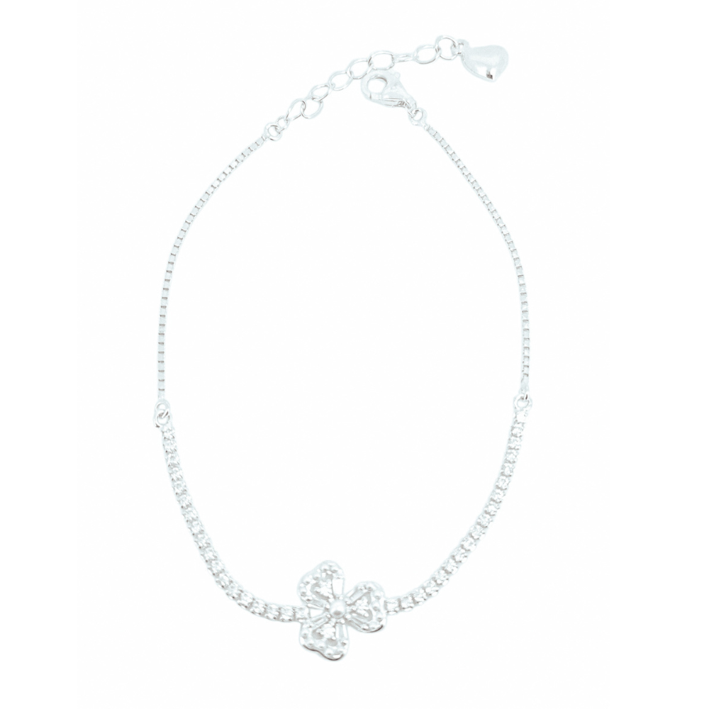 PULSERA DE PLATA FLOR 3 PETALOS PERLAS Y CIRCONIAS