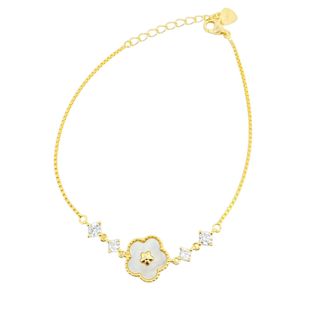 PULSERA DE PLATA ESTILO VAN CLEEF Y CHISPAS CIRCONIAS