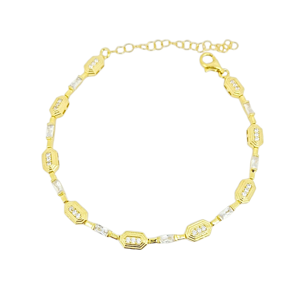PULSERA DE PLATA ESLABONES DE OCTAGONO Y CIRCONIAS