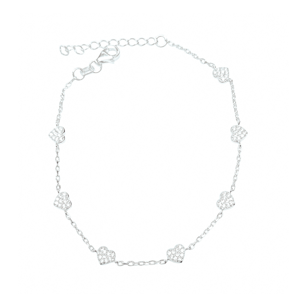 PULSERA DE PLATA CORAZONES PEQUEÑOS DE CIRCONIA