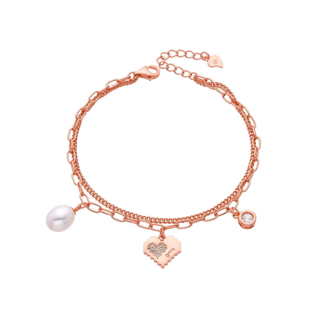 PULSERA DE PLATA 925 PERLA-CORAZON- BISEL